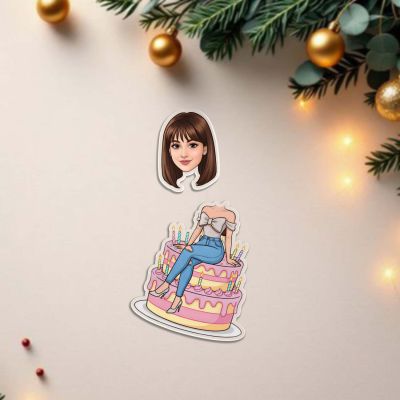 Personalized Birthday Girl Caricature with Solar Powered Shaking Head Feature Custom Face Photo Moving Head Birthday Gift for Bestie, Sister & Girls